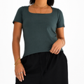 Short Sleeve Square Neck Top – Deep Sage Teal