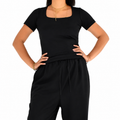 Short Sleeve Square Neck Top – Black