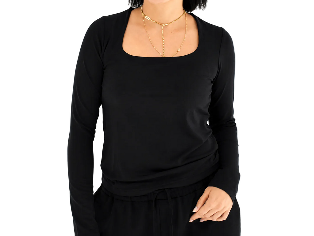 Long Sleeve Square Neck Top – Black