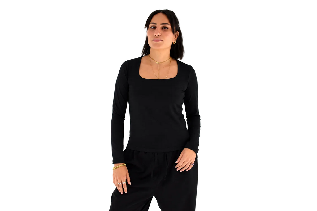 Long Sleeve Square Neck Top – Black