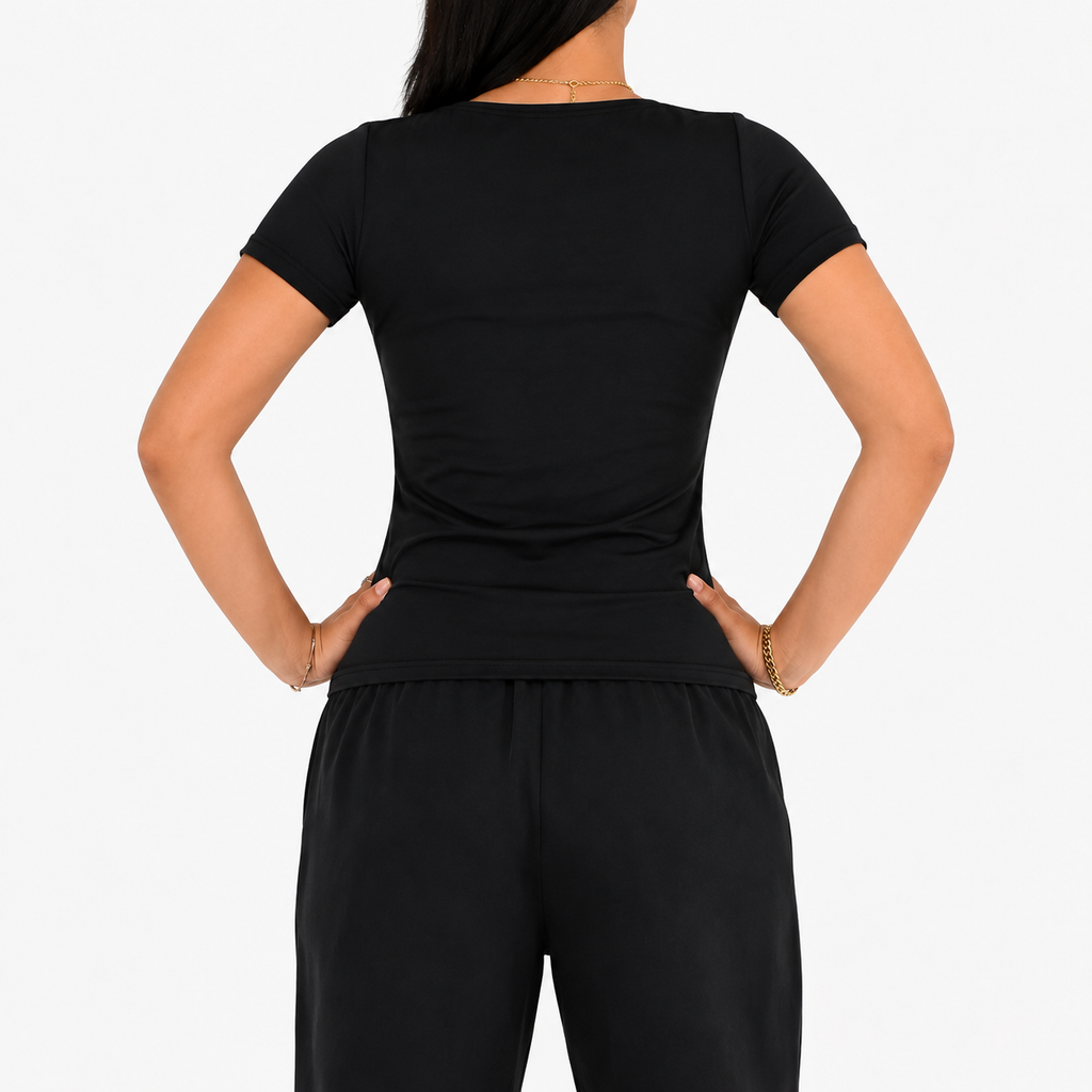 Short Sleeve Square Neck Top – Black