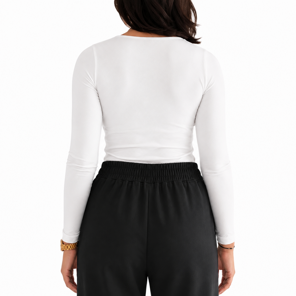 Long Sleeve Square Neck Top – White