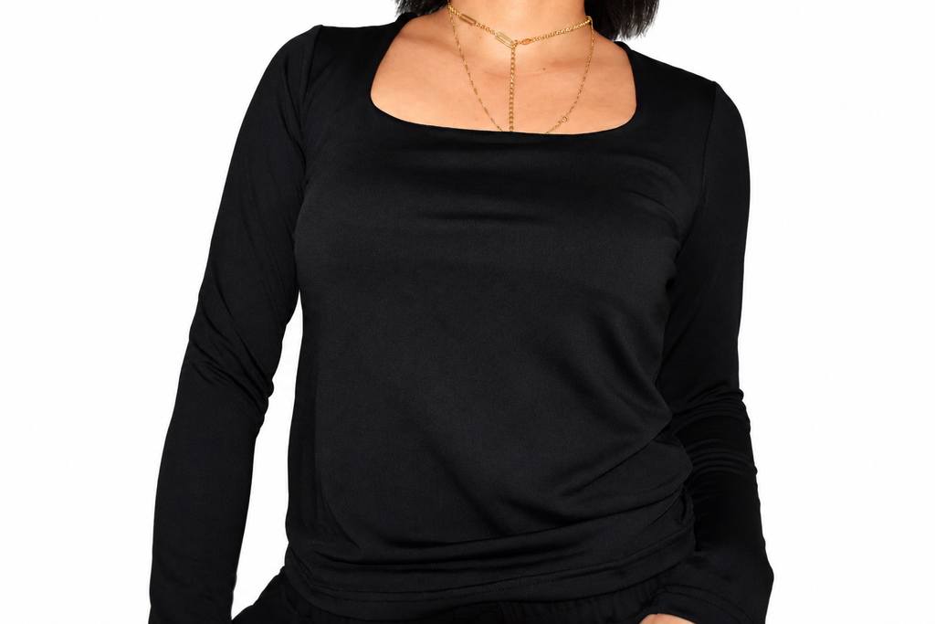 Long Sleeve Square Neck Top – Black