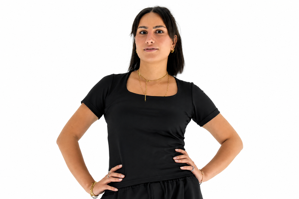 Short Sleeve Square Neck Top – Black