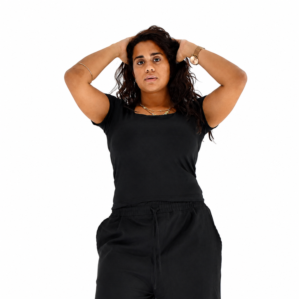Short Sleeve Square Neck Top – Black