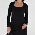 Long Sleeve Square Neck Top – Black