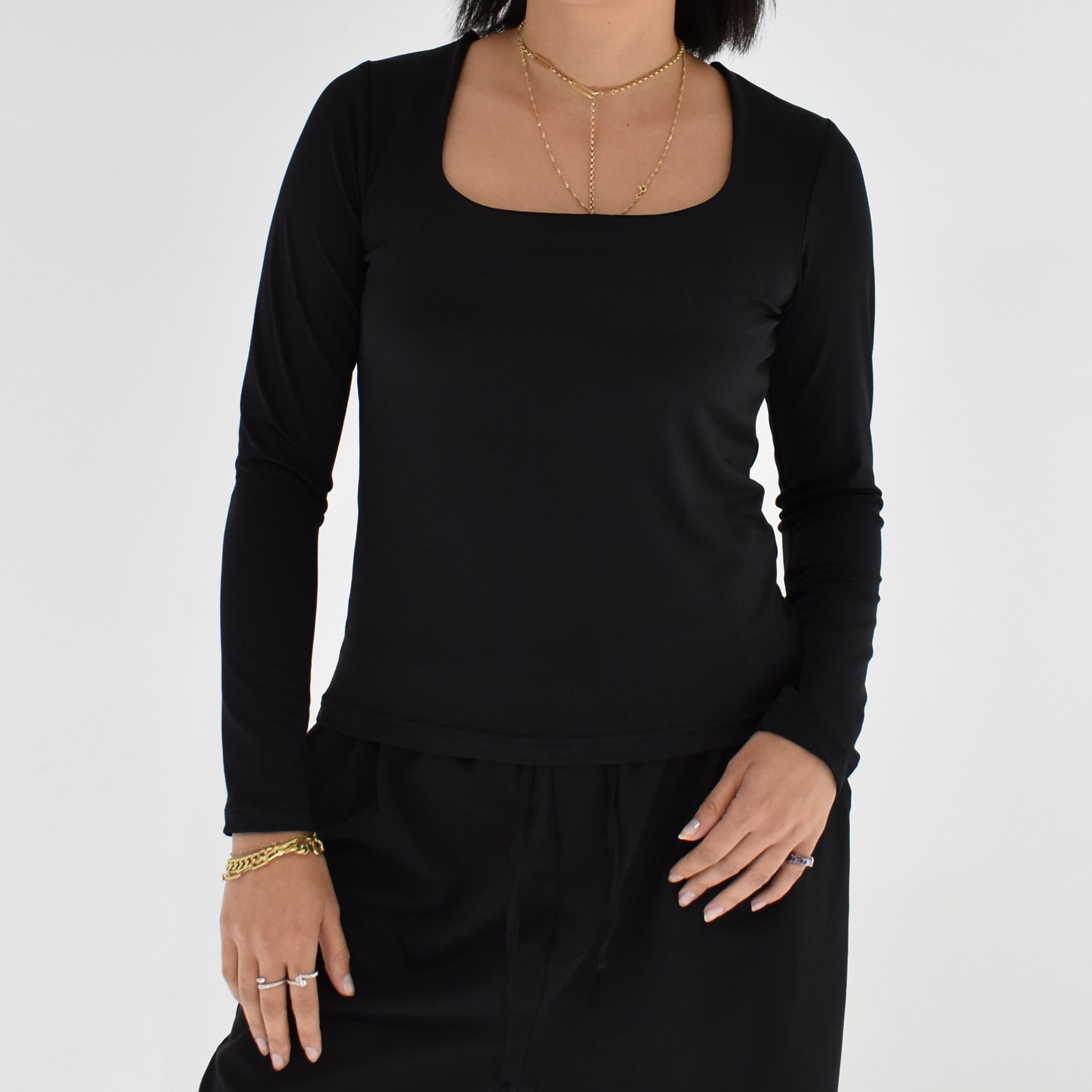 Long Sleeve Square Neck Top – Black