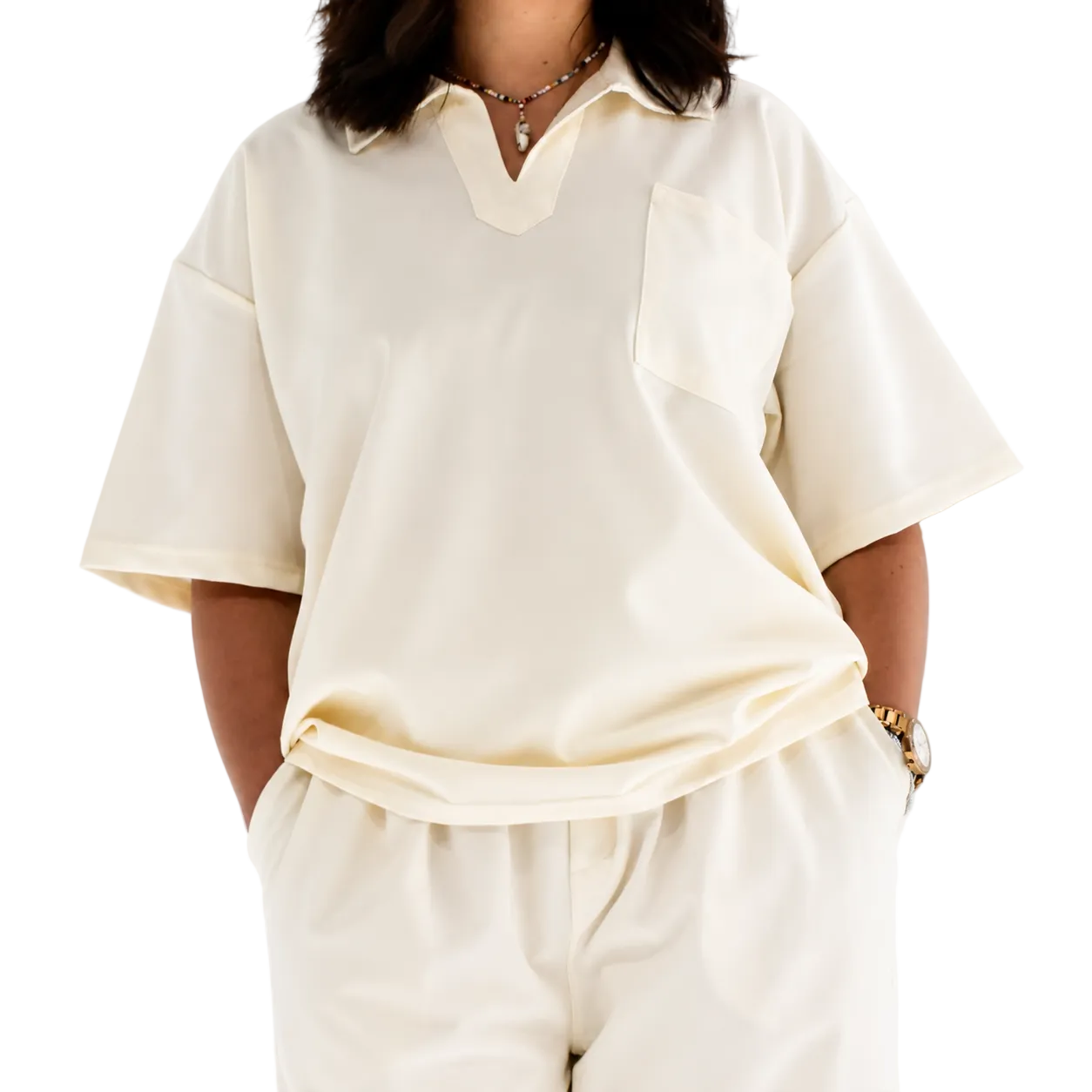 Ivory-Drift Polo Tee