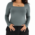 Long Sleeve Square Neck Top – Deep Sage Teal