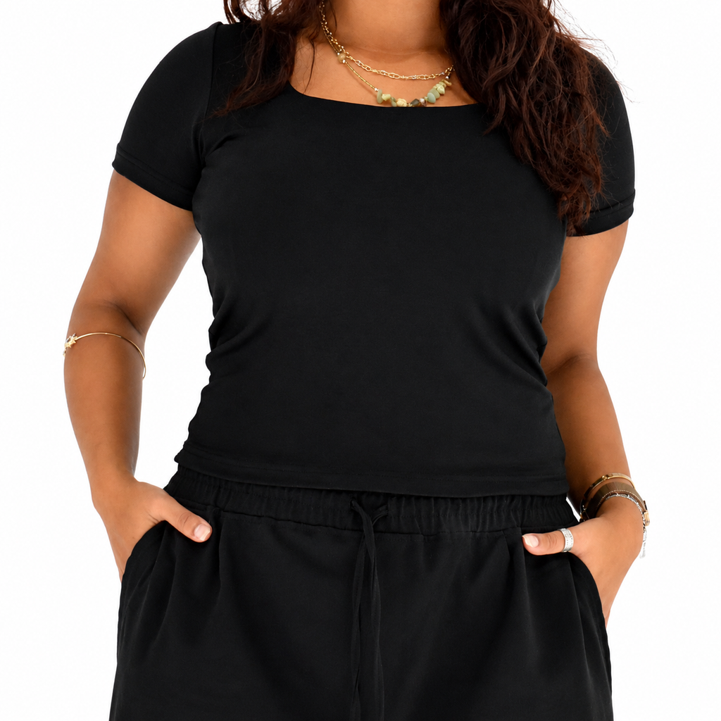 Short Sleeve Square Neck Top – Black